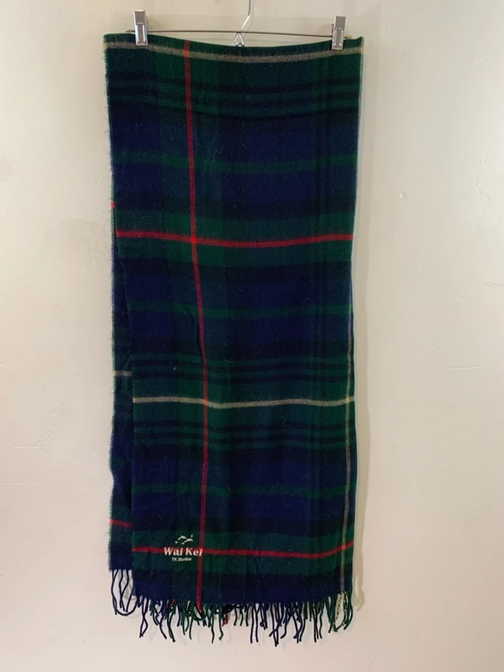 Wai Kei Navy & Green Tartan Acrylic Scarf